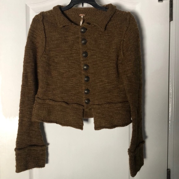 Free People Wool Brown Button Long Sleeve Sweater - Picture 9 of 9